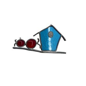 Vintage Blue Birdhouse Suncatcher